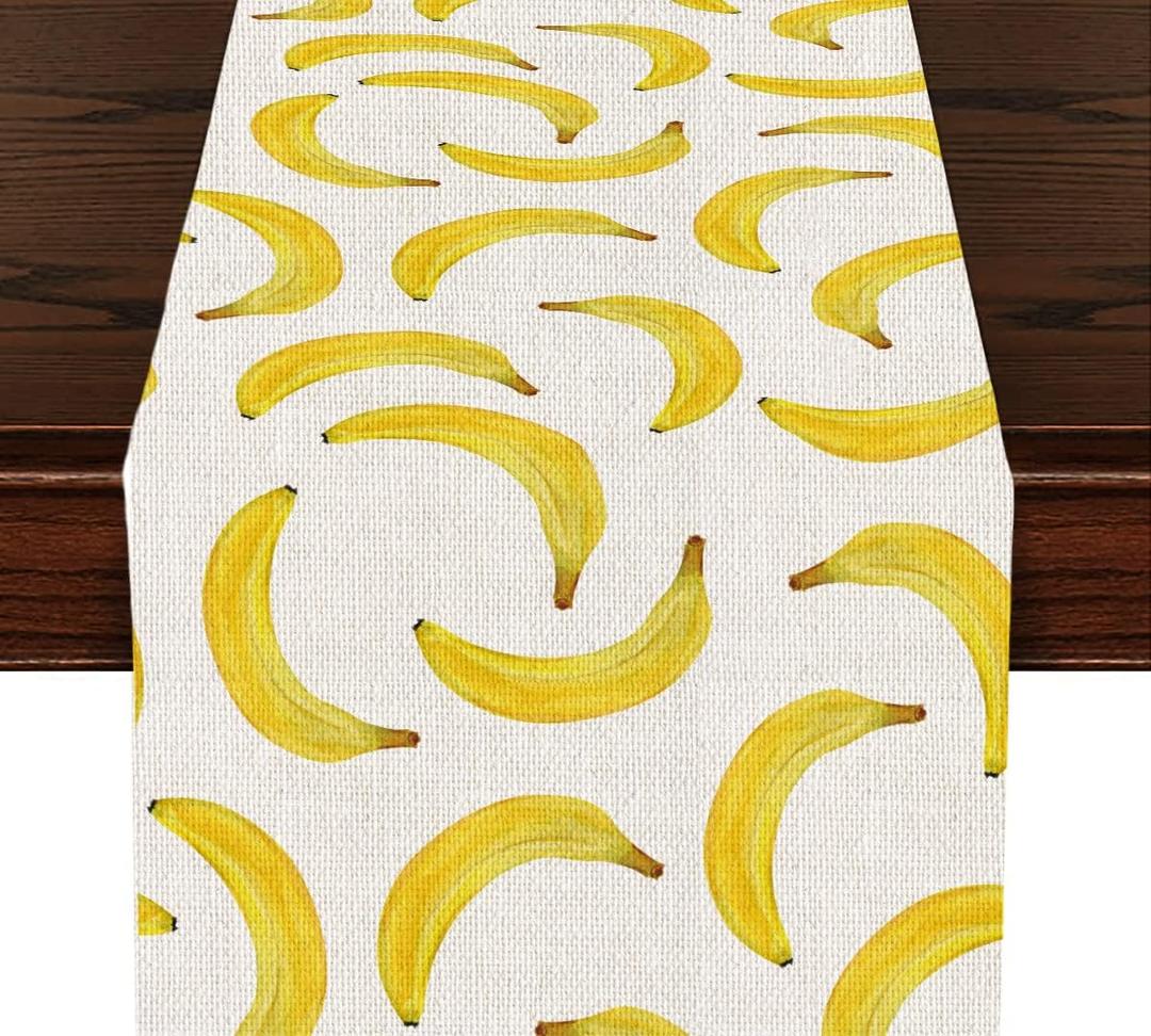 Lovely Modern Banana Print Table Runner, Kitchen Dining Table Decor, Tropical Fruit Palm Leaves Table Runners for Indoor Outdoor Home Farmhouse Holiday Party Decoration, 13 x 72 Inch Everyday (Multicolored463)
