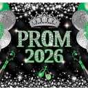 Prom Night Backdrop Prom 2026 Photography Background Black Green Congrats Grad Class of 2026 Graduation Party Decoration (Green, 7x5ft)