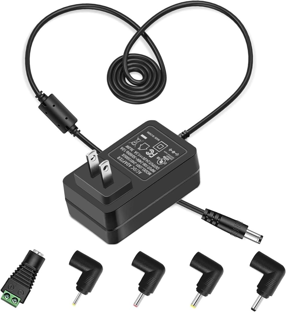 ZIFI AC 100-240V to DC 24V 1.5A Power Adapter with 5pcs DC Connectors for LED Strip Light, Essential Oil Diffuser, and More 24V Devices (Up to 1.5A, Not for Charging Batteries)