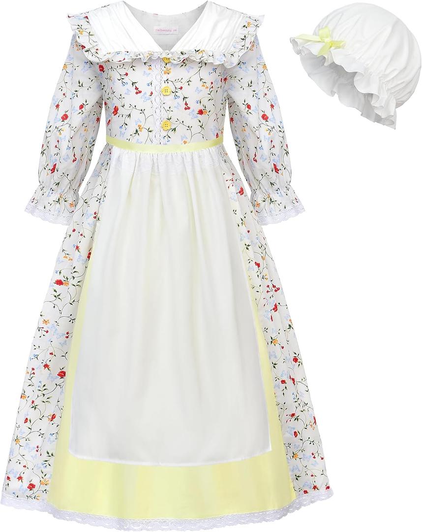 ReliBeauty Colonial Costume with Hat Colonial Dress Girls White (14/160)