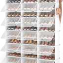 ROJASOP Portable Shoe Rack Organizer with Door, 72 Pairs White Shoe Storage Cabine Covered Shoe Rack Shoe Organizer for Closet Entryway Garage Closed Shoe Rack Organizer Cabinet with Doors
