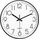 Silent Wall Clocks Battery Operated 8 Inch, Analog Wall Clock with Oversized Number Tempered Glass Clock Face, Black Quartz Non-Ticking Wall Clocks for Living Room Bedroom Kitchen Office (White)