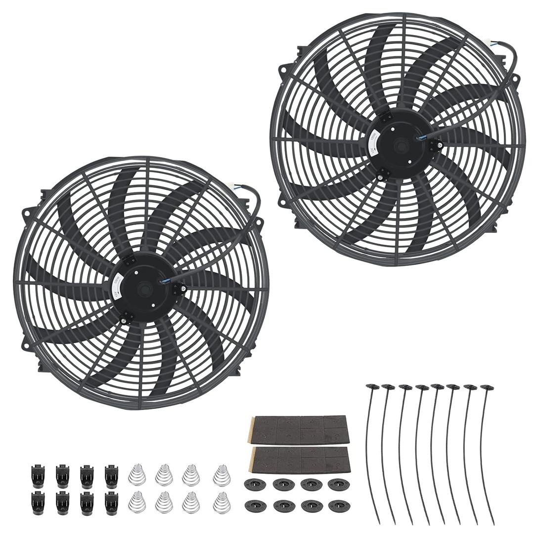 2PCS 16 Inch Universal Slim Fan Push Pull Electric Radiator Cooling 12V 120W Mount Kit Black