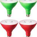 EDISHINE Christmas Decorations PAR38 Red & Green LED Flood Light Bulbs Outdoor, Dimmable LED Light Bulb, 18W(120W Equivalent), Outdoor Weatherproof Light Bulb for Christmas, E26 Base, 4 Pack