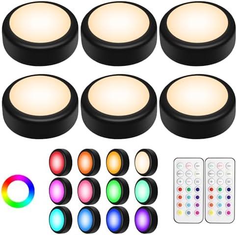 Alivation Puck Lights with Remote Control, LED Under Cabinet Lighting Wireless, LED Light Battery Operated, Tap Battery Powered, Stick on Push Lights for Closet, Kitchen, Wall, Counter (Black)