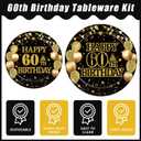 Kepeel 96Pcs 60th Birthday Party Tableware Set, Back in 1966 Birthday Party Decorations Supplies for Men Women Cheers to 60 Years Disposable Paper Plates Napkins Forks Favors, Serve 24