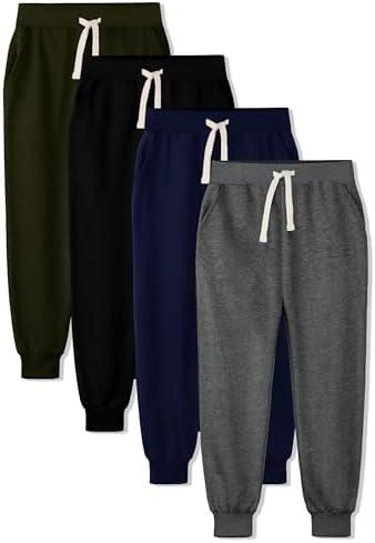 HXP 4 Pack Boys Sweatpants Boys Joggers Cotton Youth Active Soft Sweatpants Kids Pocket Drawstring Joggers Pants, XXL
