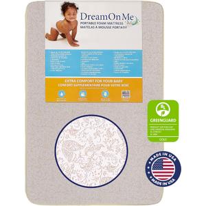 Dream On Me, 3 Inch Foam Pack and Play Mattress, White, White/Brown, 25C-GR (SR) 26x38 Inches