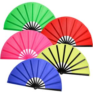 5PCS Large Chinese Folding Fans for Line Dancing, Clacking Fans for Line Dancing, Foldable Handheld Fans, Popping & Clapping Hand Fans Bulk Set (5 Colors)