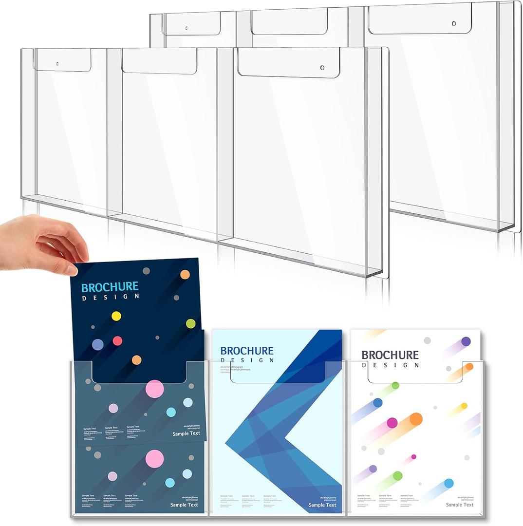 Sherr 2 Pcs Acrylic Brochure Holder Wall Mount, 8.5 x 11 Inches Clear Hanging Flyer Display Holder Plastic Pamphlet Stand for Magazine, Booklet, Bookmark (Three-slot)