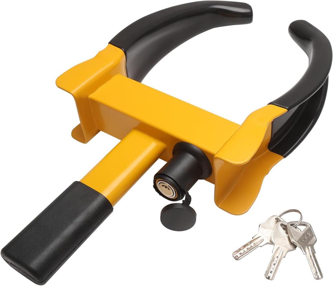 MaySpare Universal Wheel Lock, Heavy Duty Tire Lock, Automotive Anti-Theft Lock for Cars, SUVs, Motorcycles, Golf Carts, Bright Color for Deterrence, with 3 Locks(Yellow-Black)