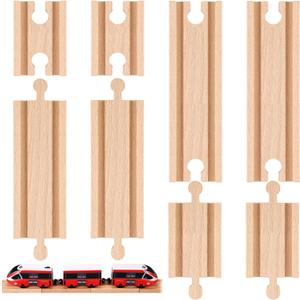 Liliful Pack of 8 Wood Train Track Expansion Packs Compatible with Most Train Tracks (2 Sizes, Mixed Straight)