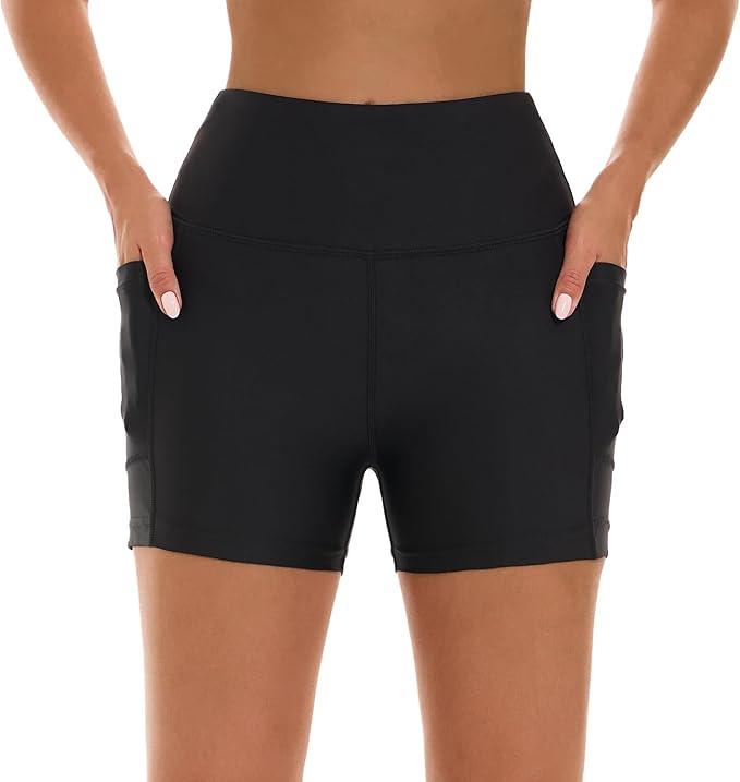 HODOSPORTS Women's Swim Board Shorts UPF50+ High Waisted Quick Dry Swimsuit Bottoms with Pockets Liner, XL