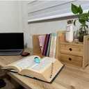Desktop Bookshelf Expandable with Two Drawer Organizers Made of Bamboo, Collapsible Design & Compartments for Efficient, Clutter-Free Workspace Organization - Sleek Bookshelf, 19.69 x 6.5 x 7.87 inches