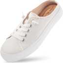 Womens Slip-On Shoes, Wide Canvas Mules with Suede Memory Foam Insole Backless Comfortable Casual Sneakers (White), Size 9