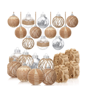 28 Pcs Burlap Christmas Ornaments Farmhouse Rustic Christmas Tree Ornaments Decoration Hanging Boho Ball Ornament Burlap Garland Ribbon for Xmas Holiday Party (Simple Style)