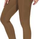 THE GYM PEOPLE Thick High Waist Yoga Pants with Pockets, Tummy Control Workout Running Yoga Leggings for Women (Small, Dark Brown)