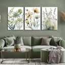 3Pcs Sage Green Botanical Canvas Wall Art Minimalist Flower Boho Floral Painting Picture Wall Decor Posters Prints Artwork For Living Room Bedroom Office Kitchen Home Decoration, 16L"x24W"