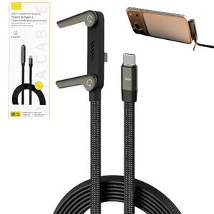 Flat Phone Charger Cable, 90 Right Angle Type-C to Type-C Cord, 240W Fast Sideway Charger Cable for Data Sync - 2-in-1 with Built-in Adjustable Phone Stand (1 Pcs)