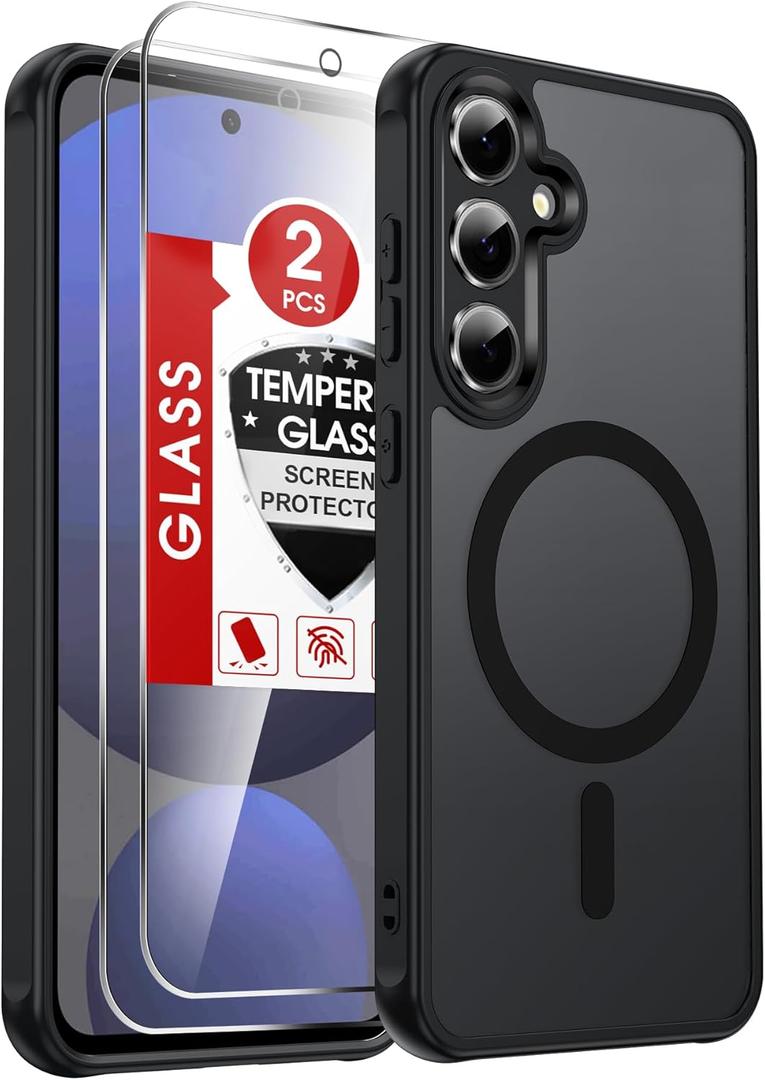 LeYi for Samsung Galaxy S24-FE Case: [   ] Compatible with Mag-Safe with Screen Protector, Military-Grade Matte Translucent Soft-Touch Skin Funda para S24FE S 24 FE, Black