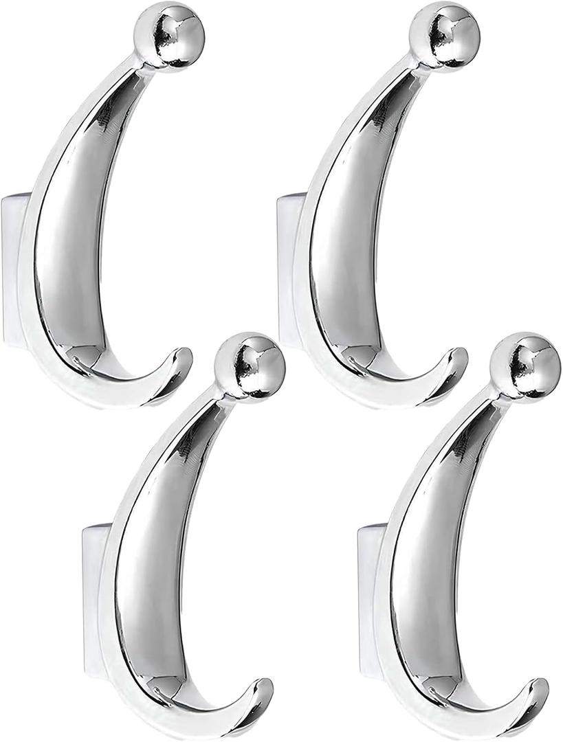 4 Pack Bathroom Towel Hooks, Screw in Metal Robe & Coat Hooks for Wall(Chrome)