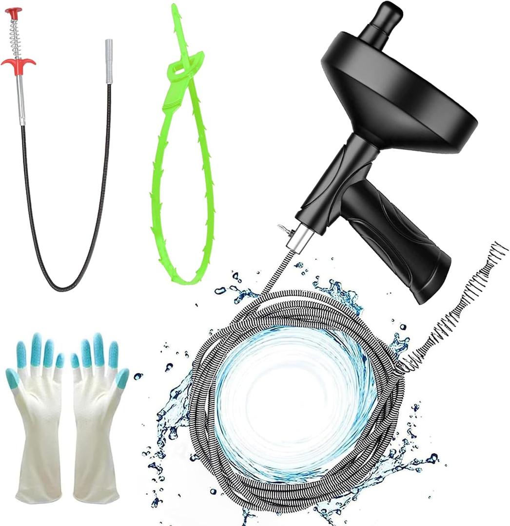 Drain Auger,10FT Snake Drain Clog Remover Tool for Sewers, Kitchens and Bathrooms, Comes with Gloves and Drain Snake Flex Pickup and Hair Clog Plastic Strip (10FT)