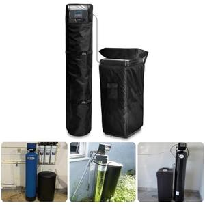 Bitubi 2Pcs Water Softener Cover, Outdoor Softener Tank/Filter Cover + Brine Tank Cover,Upgraded Top with Adjustable Transparent PVC Window, All Weather Protection, Black, 64''H(2 Pcs/Split-type)
