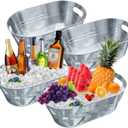 4 PCS 3 Gallon Galvanized Tub Champagne Bucket with Carry Beer Drink Storage Cooler Metal Beverage Ice Tub Galvanized Ice Buckets for Parties and Cocktail Bar Mimosa Supplies, 15.8 X 9 X 6.2 Inches
