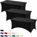 Fixwal 3 Pack Black Table Cloth for 6FT Rectangle Tables, Rectangular Tablecloths Stretch Spandex Fitted Table Covers 6FT for Party, Trade Show, Banquet, Wedding, Buffet, Graduation Decoration