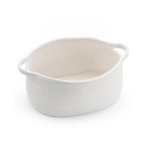 Cute Woven Storage Basket with Handle, Baskets for Gifts Empty, Gift Baskets for Birthday Baby Shower Raffle Burr Fundraiser, Decorative Organizer Box for Baby Toy Pet, 13" D x 8" W x 6" H, Whit 