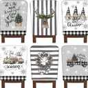 6 Pcs Christmas Chair Covers Christmas Chair Back Covers Xmas Chair Protector Slipcovers Washable Winter Dining Room Seat Covers for Home Hotel Kitchen Decorations (Black and White Checker)