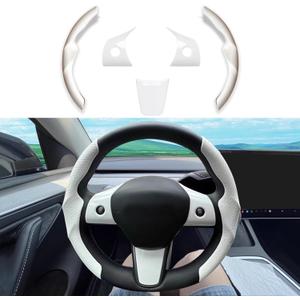 for Tesla 2017-2023 Model 3 and 2020-2024 Model Y Steering Wheel Cover Trim Interior Decoration Protection Accessories (M3/My-White 5pcs)