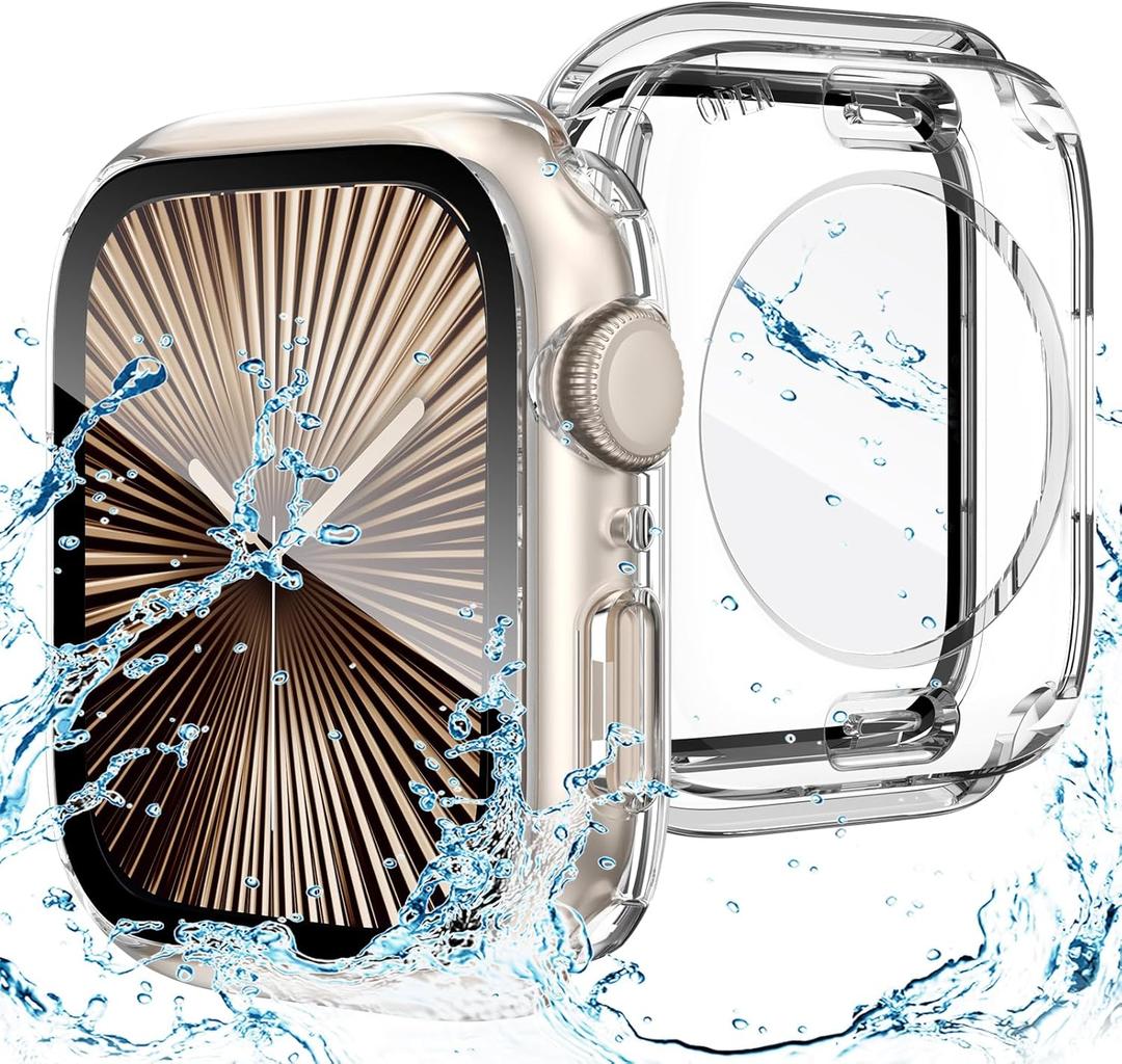 Goton 2 in 1 Waterproof Case Compatible for Apple Watch Series 10 Screen Protector 42mm, 360 Protective Glass Face Cover Hard PC Bumper + Back Frame for iWatch Accessories 42 mm