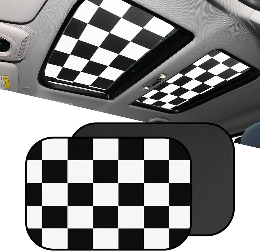 2 PCS Car Sunroof Sunshade, Sun Protection Car Roof Cover, Foldable UV-Resistant Reflector Breathable Sunshade Canopy, Auto Accessories Fit for Mini Cooper, Clubman, Countryman (Chequer)