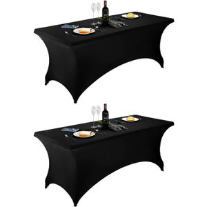 LZY Spandex Table Covers 6 Feet, Stretch/Fitted Table Covers for 6 Feet Folding Table, Rectangular Spandex Table Cloths for Wedding Party or Event (6FT-2PCS, Black)