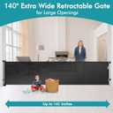 140 Inch Wide Retractable Baby Gates Extra Wide Retractable Dog Gate Outdoor Pet Gate Indoor Extra Long Baby Gate, Dog Gates for Doorways Extra Wide Pet Gate Retractable Fence for Wide Openings Black