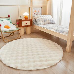 White Round Rabbit Plush Rug for Bedroom Living Room Sofa,3'X3' Faux Fur Fluffy Shaggy Circle for Kids Teen Girls,Furry Carpet Circular for Nursery Baby