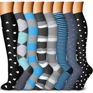 QUXIANG Copper Compression Socks for Women & Men Circulation (8 Pairs) - Best for Running Athletic Cycling - 15-20 mmHg (L/ XL, Multi 26)