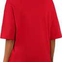 SOFIA'S CHOICE Women Off Shoulder T Shirt Oversized Cotton Graphic Tee Slouchy One Shoulder Top Loose Summer Shirt Red Number Medium (Red, M)