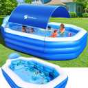Inflatable Pool with Canopy, Large Inflatable Swimming Pool for Kids,Adult, Blow Up Pools with Seats,Backrest.Durable Thickened Inflatable Family Pools for Backyard,118"x75"x22"-Dark Blue