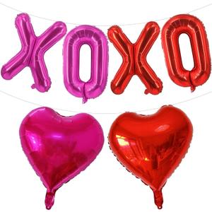 16 Inch Red XO Pink XO Red Heart Balloons, 6 Pcs Letters XOXO Balloons Red Heart Balloons Banner for Valentine's DAY Wedding Ceremonies Party Decorations Red XOXO