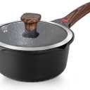 VINCHEF Nonstick Stockpot With Lid 4 Quart, Large Saucepan with Stay Cool Handle, Deep Kitchen Cooking Pot Induction Stock Pots, Dishwasher Safe, Compatible for All Stove Top, PFAS/PFOA Free Black