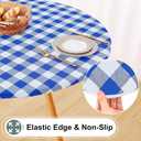 Misaya Round Fitted 4th of July Tablecloth with Elastic Edge, Buffalo Plaid Waterproof Vinyl Flannel Backed Table Cloth Cover Fits 57"-66" Round Tables for Dinner, Outdoor, Picnic, Blue White Check