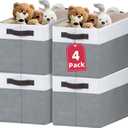 Criusia Extra Large Storage Bins 4 Pack - 16x12in Closet Organizers and Storage Baskets for Organizing Clothes Toy Blanket - Fabric Storage Cubes Containers for Shelves - All Room Organization (White with Grey)