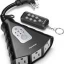 Syantek Outdoor Light Timer, Waterproof Outdoor Remote Control Outlets, Dusk to Dawn Light Sensor and Countdown Timer, 100 ft Range Remote Control with 3 Ground Outlets, ETL Listed