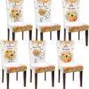 Preboun Fall Chair Covers Set of 6 Thanksgiving Dining Protector Stretch Removable Washable Autumn Pumpkin Sunflower Maple Leaves Slipcovers for Dining Hotel Party Wedding