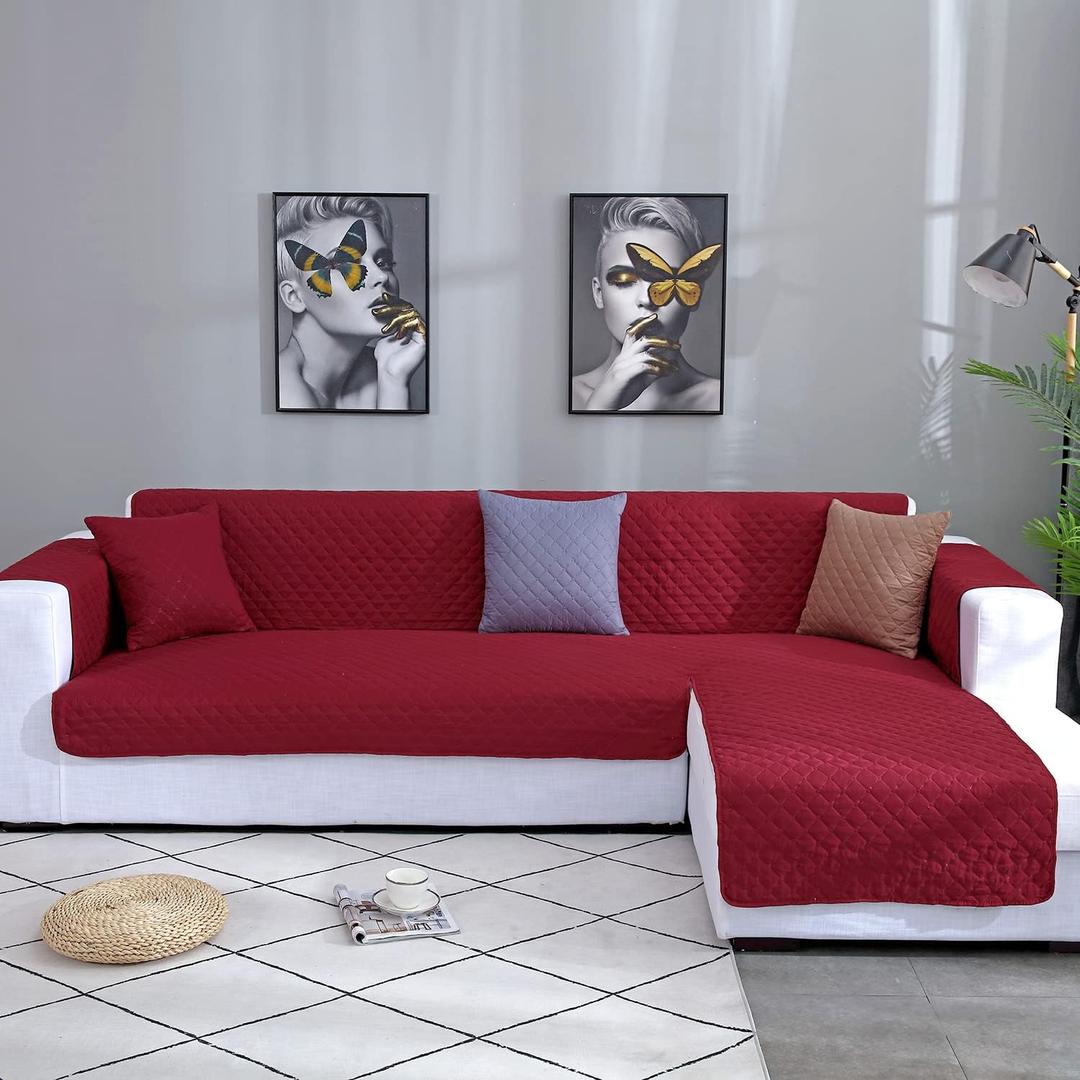 Double Side L Shape Couch Cover Sectional Sofa Covers Set Chaise Couch Cover Slip Covers for Sofas Couches Sectional Furniture Protector Cover (Large,Red) (Large - 94*106inch)