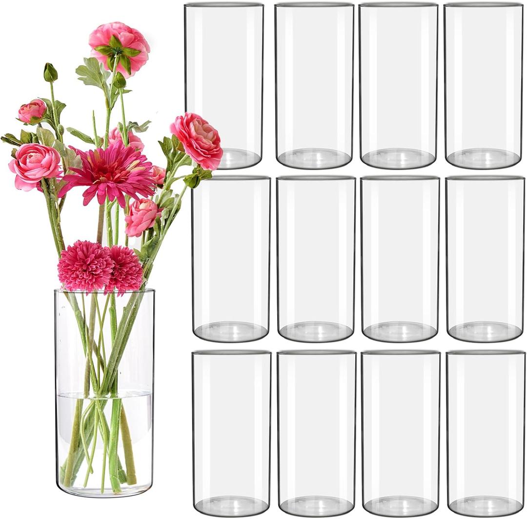 12 Pcs 4 x 8 Inches Clear Glass Cylinder Vases, Bulk Sell of Table Flower Vases for Home, Wedding Centerpieces,Party, Anniversary Ceremony. (12 Pcs 4 x In8ches)