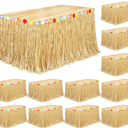 Fovths 12 Pack Luau Grass Table Skirt Natural 9 Feet x 29.5 Inch Hawaiian Table Skirt for Tropical Hawaiian Party Decorations Luau Party Costume Party, Straw Yellow