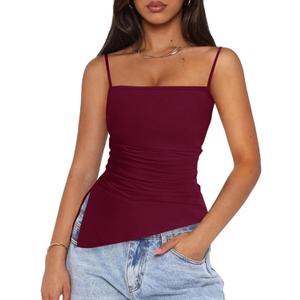 PRETTYGARDEN Women's Summer Spaghetti Strap Tank Tops Sleeveless Camisole Blouses Asymmetrical Going Out Basic Tank Shirt 5pack (X-Large, Wine Red)